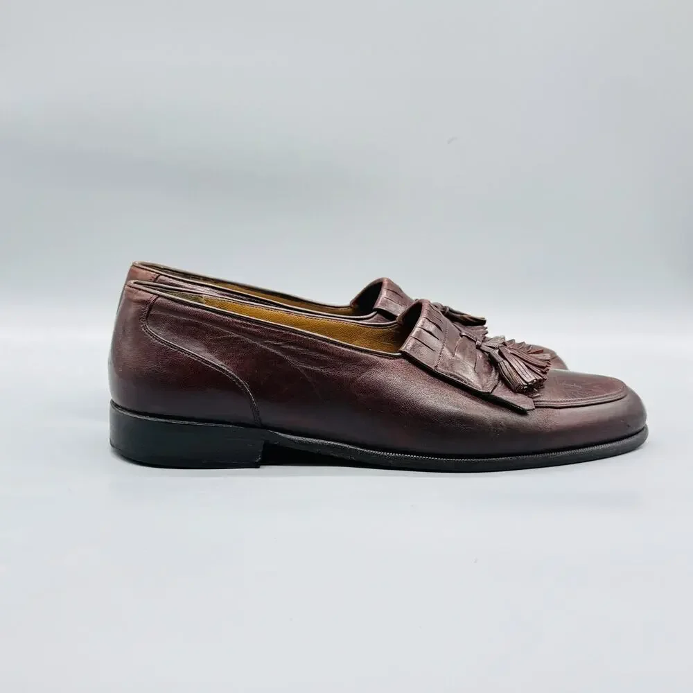 Johnston Murphy Shoes Mens 12 Brown Leather Kiltie Tassel Loafers Vtg Made Italy